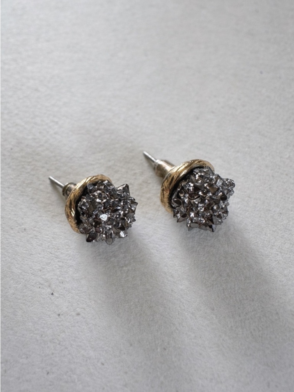 Kendra Scott Silver Druzy Cluster Stud Earrings with Gold Rim